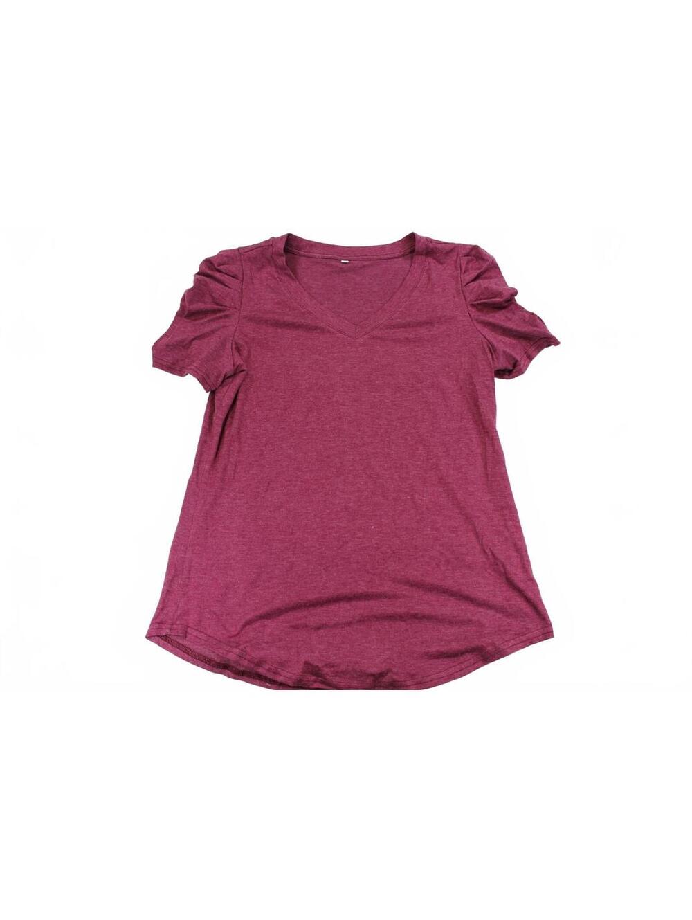 Chic Burgundy V-Neck Puff Sleeve Top Medium